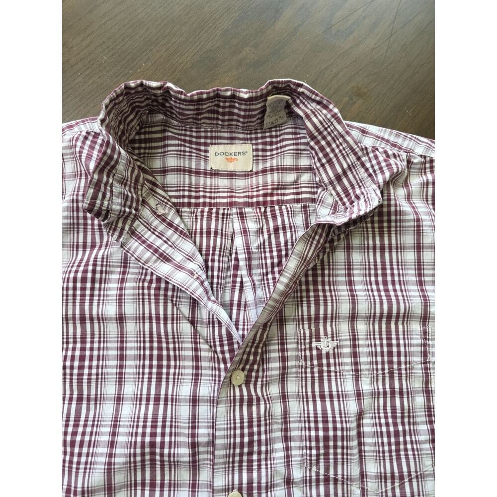 Mens‎ Dockers Short Sleeve Plaid Button-Up Shirt Maroon & White Size M - Picture 6 of 16